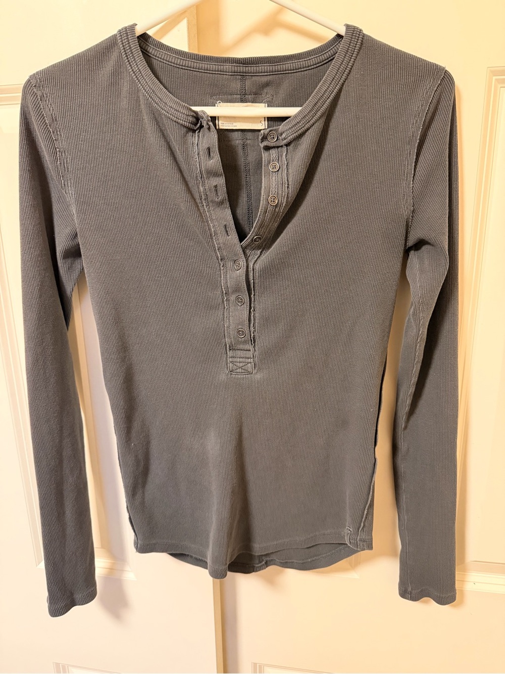 Free People We The Free Gray Ribbed Henley Long Sleeve Top Size S